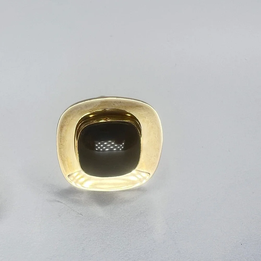 Vintage Anson Onyx Cufflinks Gold Tone‎ Black Center Bullet Back Signed